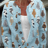 Marion | Cardigan Relaxado com Estampa de Gato