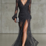 Diana | Vestido Maxi Transparente com Pregas de Renda