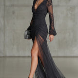 Diana | Vestido Maxi Transparente com Pregas de Renda