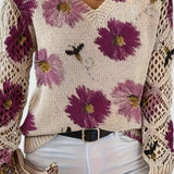 Millicent | Sweater Floral em Malha Abertas