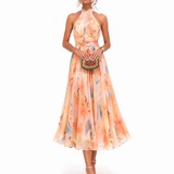 Teodora | Vestido halter com estampa aquarelada