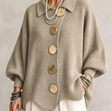 Isadora™ | Cardigã Oversized com Gola e Grandes Botões Metálicos