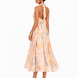 Teodora | Vestido halter com estampa aquarelada