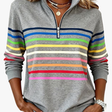 Janete | Sweatshirt Listrado com Gola Zippada