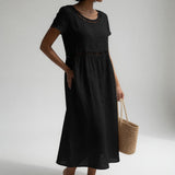 Olivia - Vestido Midi com Acabamento em Olhal
