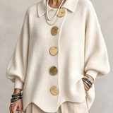 Isadora™ | Cardigã Oversized com Gola e Grandes Botões Metálicos