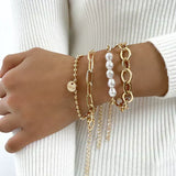 Consuelo - Conjunto de Pulseiras Douradas de Pérolas