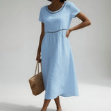 Olivia - Vestido Midi com Acabamento em Olhal