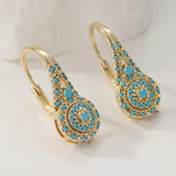 Brincos de Ouro em Forma de Gota com Mosaico Turquesa