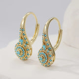 Brincos de Ouro em Forma de Gota com Mosaico Turquesa