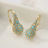 Brincos de Ouro em Forma de Gota com Mosaico Turquesa