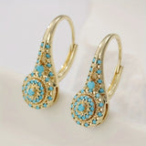Brincos de Ouro em Forma de Gota com Mosaico Turquesa
