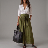 SAHARA | Conjunto de Duas Peças: Top Preto e Saia Midi Verde Oliva