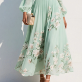 Danica | Vestido midi verde claro com padrão floral