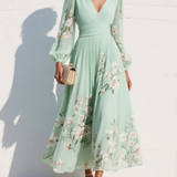 Danica | Vestido midi verde claro com padrão floral