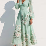 Danica | Vestido midi verde claro com padrão floral