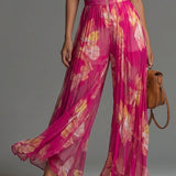 Macacão Serafina | Chiffon Plissado Floral Fúcsia