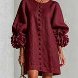 Vestido Mini Floral com Botões e Punhos Florais Marcantes