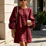 Vestido Mini Floral com Botões e Punhos Florais Marcantes
