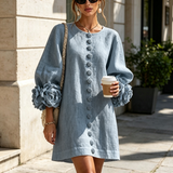 Vestido Mini Floral com Botões e Punhos Florais Marcantes
