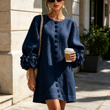 Vestido Mini Floral com Botões e Punhos Florais Marcantes