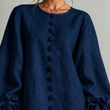 Vestido Mini de Manga Longa Floral Azul Marinho com Punhos Florais Marcantes (Edição de Manga Longa)