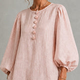 Vestido Mini com Botões Frontais em Floral Rosa e Mangas Bufantes
