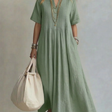 Irene - Vestido Maxi de Algodão Plissado