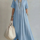 Irene - Vestido Maxi de Algodão Plissado