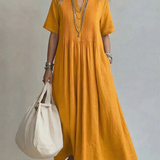 Irene - Vestido Maxi de Algodão Plissado