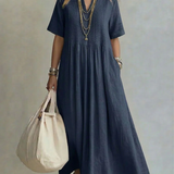 Irene - Vestido Maxi de Algodão Plissado