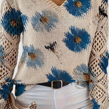 Millicent | Sweater Floral em Malha Abertas