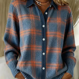 Rhiannon | Cardigan de Botão em Xadrez Suave
