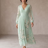 Danica | Vestido midi verde claro com padrão floral
