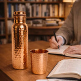 Conjunto de Garrafa e Copo de Água em Cobre Puro – 950ml / 350ml – Conjunto de Oferta