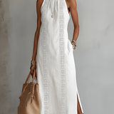 Jimena | Vestido Midi de Linho com Gola Mandarim