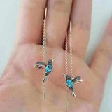 Amalia - Brincos de Fio com Colibri em Ouro e Cristais