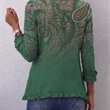 Jemara | Casaco Ruffle com Estampa Paisley Boémia