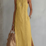 Jimena | Vestido Midi de Linho com Gola Mandarim