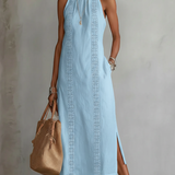 Jimena | Vestido Midi de Linho com Gola Mandarim