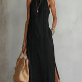 Jimena | Vestido Midi de Linho com Gola Mandarim