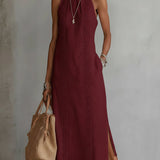 Jimena | Vestido Midi de Linho com Gola Mandarim